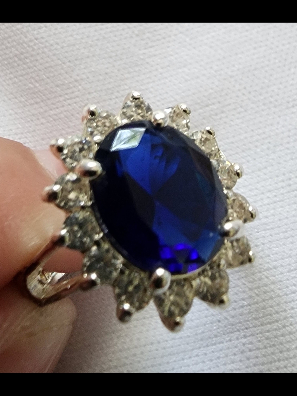 Blue Crystal Halo Cocktail Ring - Women  Custom Jewelry